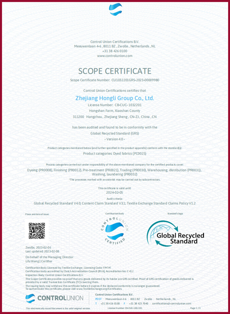 CERTIFICADO DE ALCANCE DE Zhejiang Hongli Group Co., Ltd